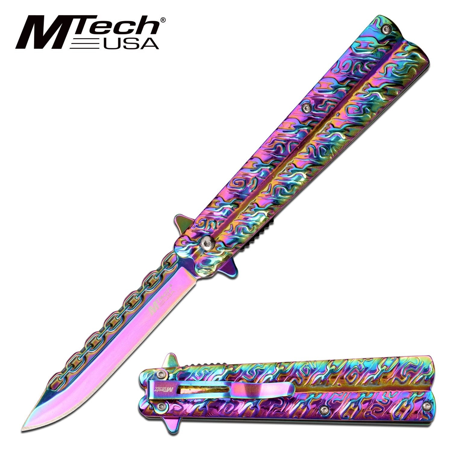 Pocket Knife Chain Style Blade Spring Assisted Knife Rainbow - Tophatter's Army Products & Self Defense Collectible Weapons - Tophatter Daily Deals